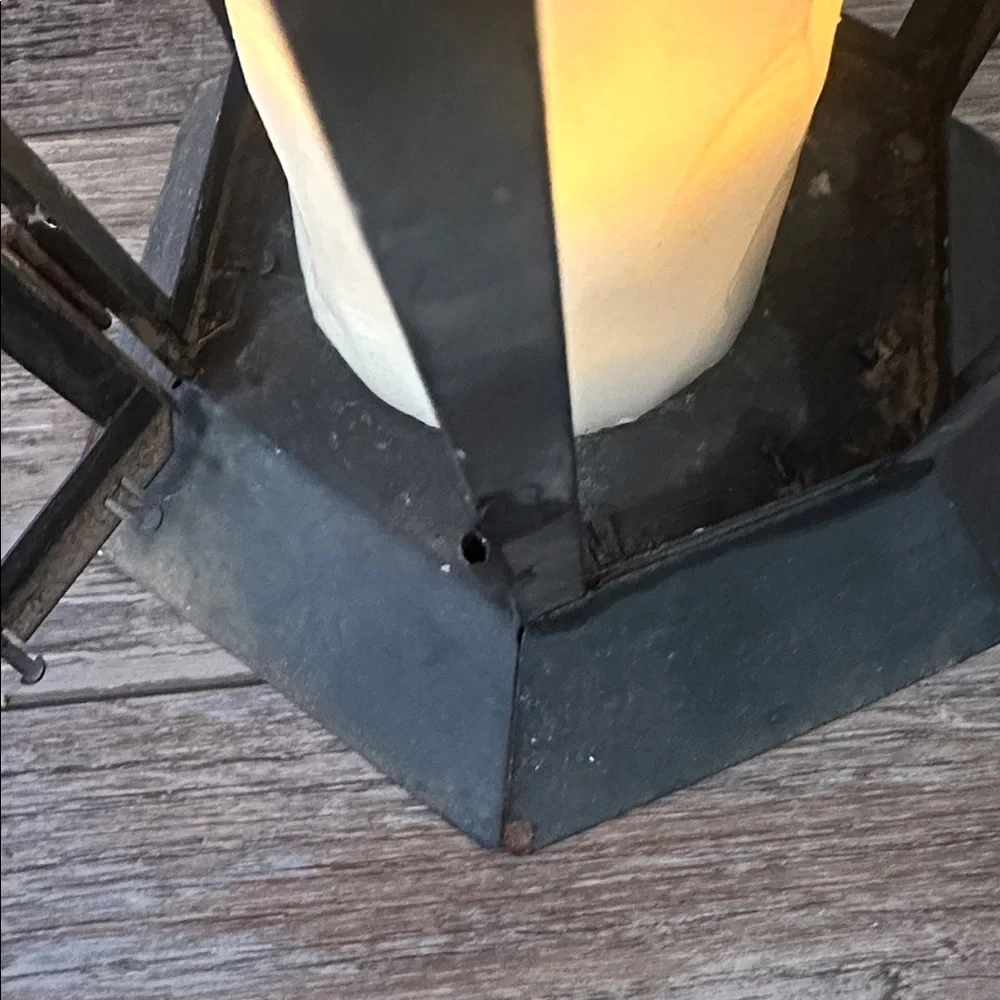 Rustic Black Metal Lantern with Candle